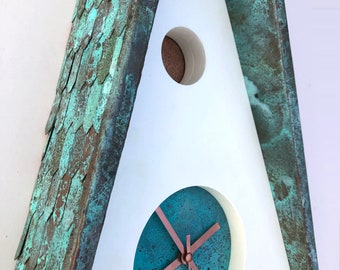 Swiss Style Lodge - Handmade Contemporary Verdigris Blue Patina Copper Pendulum Wall Clock