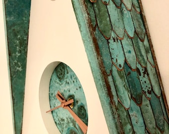 Swiss Style Lodge - Handmade Contemporary Verdigris Green Patina Copper Pendulum Wall Clock