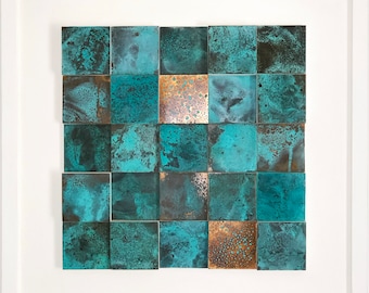 Handmade Contemporary Modern Blue Patina Copper Wall Art