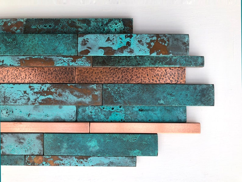 Handmade Contemporary 3d Textured Modern Blue Patina Copper Wall Art image 5