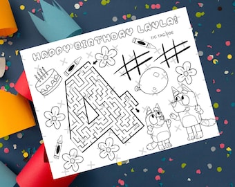Bluey Birthday Coloring Page- Personalized Name and Age- Bluey Bingo Party Placemat