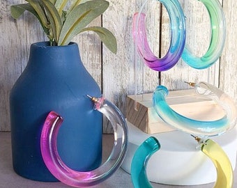 Chunky Lucite Translucent Ombre Hoop Earrings