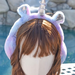Cute Magical Tie Dye Unicorn Style Fuzzy Winter Warm Children Adult Earmuff Headband Hair Accessory Christmas Gifts Stocking Stuffer Kids