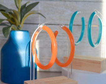 Slim Frosted Semi-Translucent Lucite Hoop Earrings
