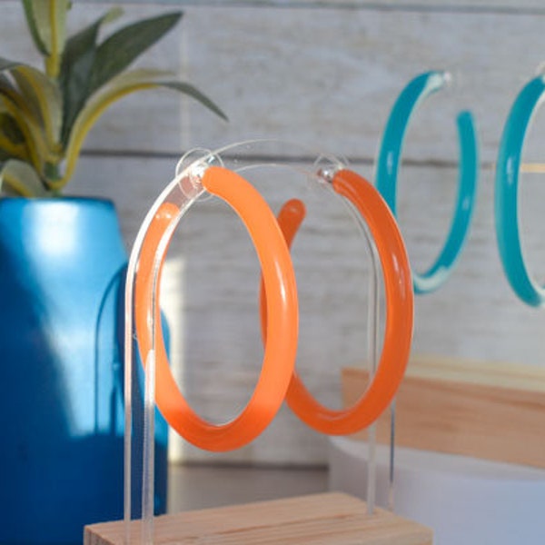 Slim Frosted Semi-Translucent Lucite Hoop Earrings