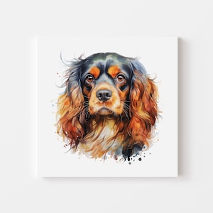 Cavalier King Charles Spaniel, arte em aquarela, pacote, 5 imagens, retrato de King Charles, retrato de Cavalier, impressão de Cavalier, pôster de Cavalier