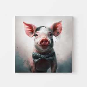 Cute Piglet Watercolour, Piglet Print, Piglet Download, Cute Piglet, Piglet Art, Piglet With Bowtie, Piglet Portrait, Piglet Poster, Piglet