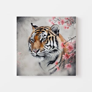 Cherry Blossom Tiger, Asian Tiger Art, Tiger Art, Tiger Poster, Tiger Print, Printable Tiger Art, Tiger Portrait, Tiger With Cherry Blossoms