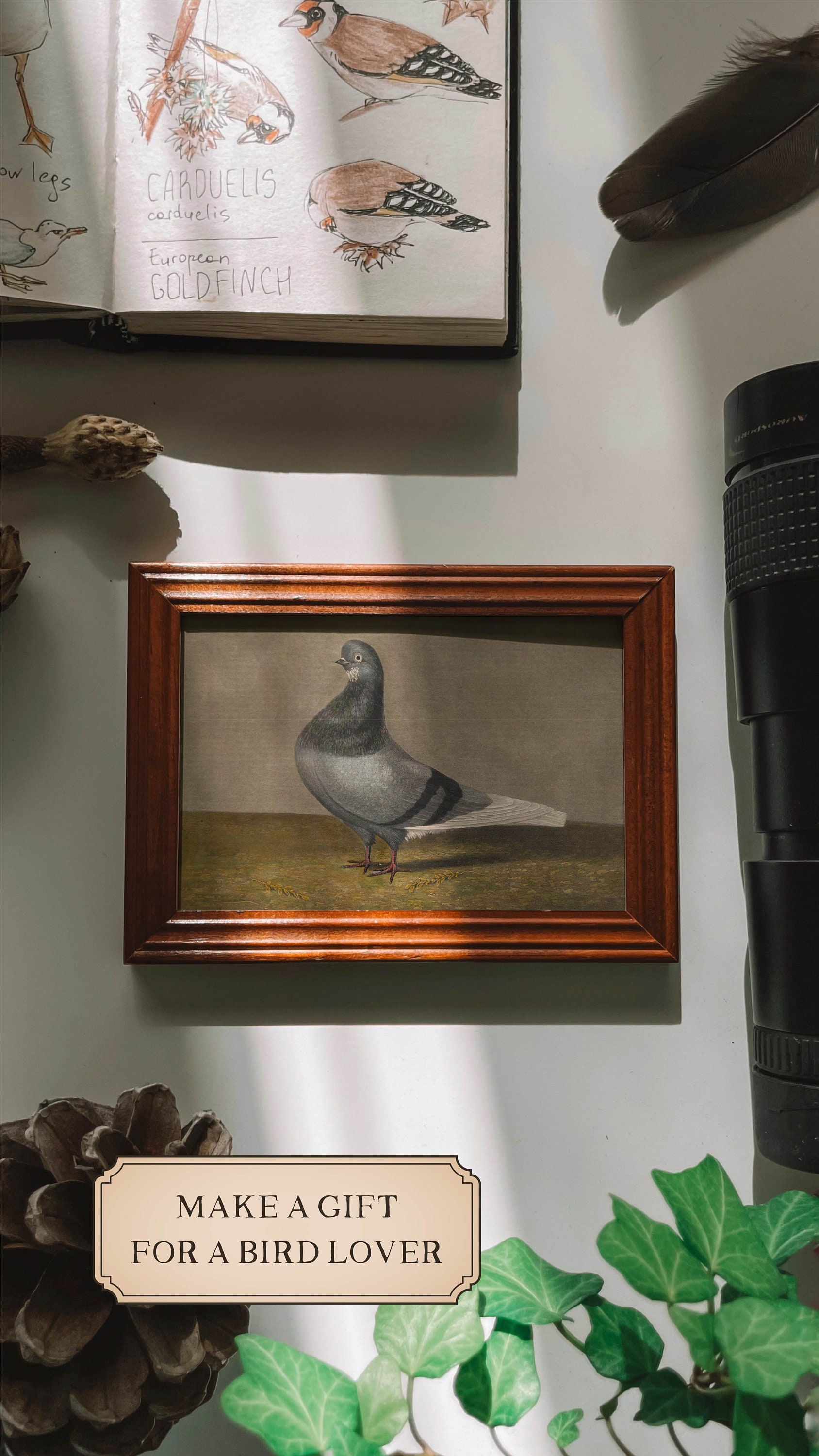 Pigeon Print Vintage Gothic Decor. Funny Dark Academia Pigeon Art Print