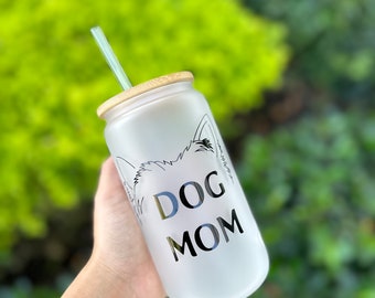 Copo Frosted Dog Mom: Copo de café gelado personalizado com tampa de bambu