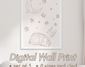 digital download set of 3 bunny prints nursery gender neutral wall art printable minimalist kid poster digital download bunny nursery prints
