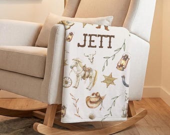 personalized western baby boy minky blanket for newborn cowboy themed nursery throw blanket for toddler cowboy decor for baby shower western