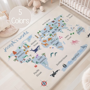 Der Weltkarten-Teppich für das Kinderzimmer ist der Weltkarten-Teppich mit den Tieren der arabischen Welt