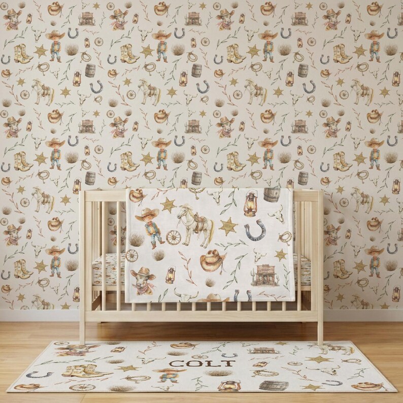 western themed kid nursery area rug rustic cowboy decor personalized playroom rug for boy western style decor baby nursery cowboy themed rug image 18