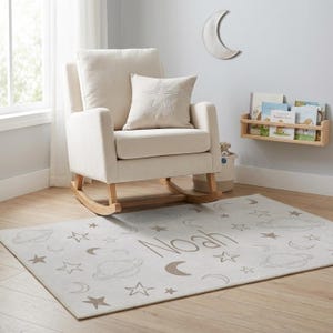 personalized celestial nursery area rug custom name minimalist decor for kids room moon and stars baby rug with name nursery decor celestial image 5