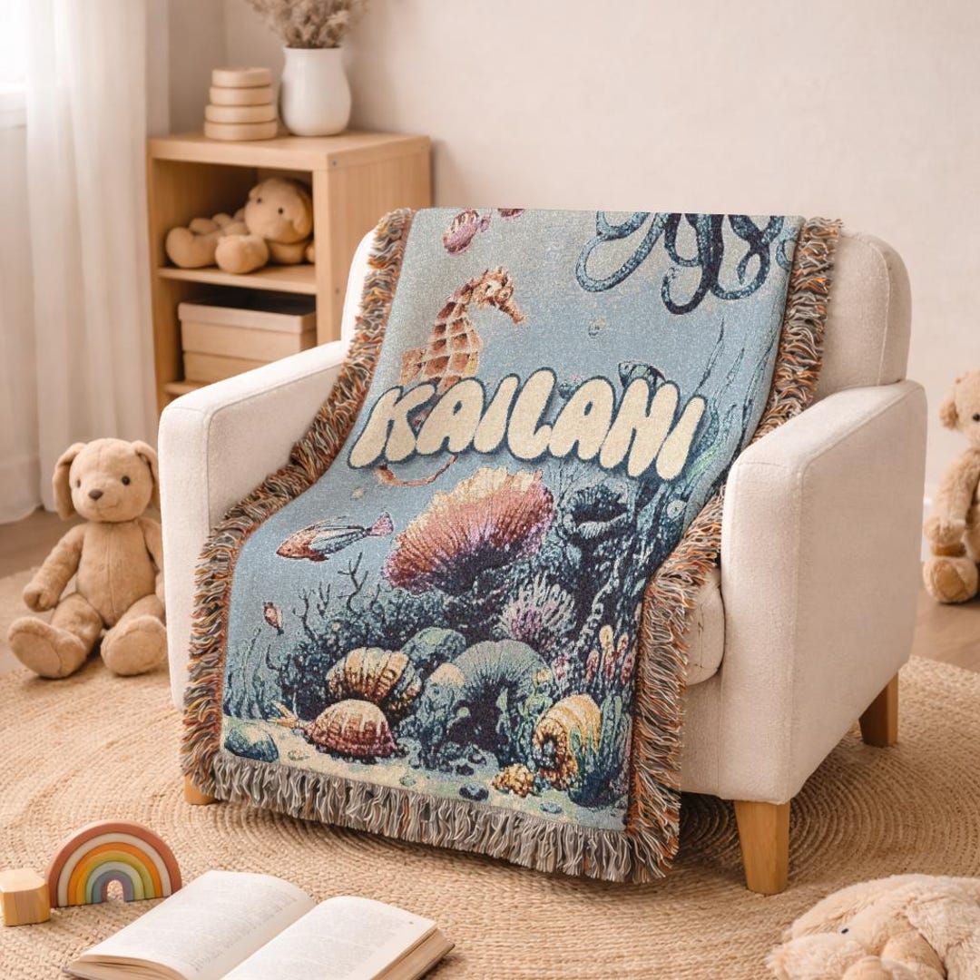 Personalized Under the Sea Woven Blanket Gift for Kids Room Decor Ocean ...