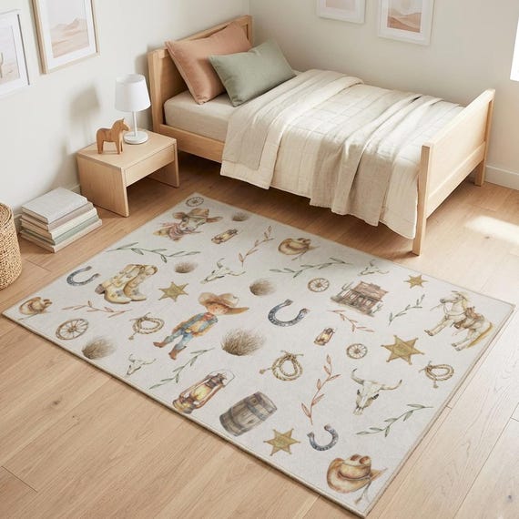 western themed kid nursery area rug rustic cowboy decor personalized playroom rug for boy western style decor baby nursery cowboy themed rug