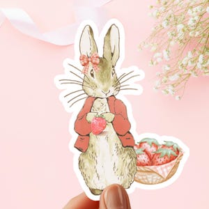 kids strawberry bunny vinyl sticker girl berry decal for notebook decoration for kid water bottle vinyl strawberry bunny sticker party favor