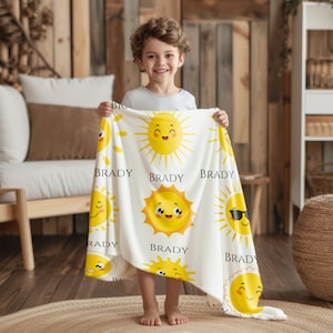 personalized child sun blanket with custom name gift for Easter sunshine customized stuffer for Easter basket blanket for child custom throw