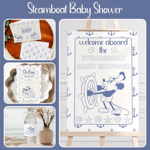 oh boy steamboat mouse baby shower set di decorazioni digitali per invito e busta per neonato stampabili decorazioni per cupcake nautiche per baby shower ragazzo