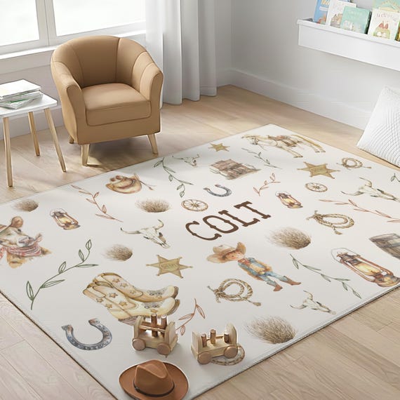 western themed kid nursery area rug rustic cowboy decor personalized playroom rug for boy western style decor baby nursery cowboy themed rug