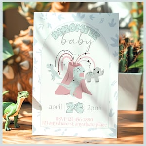 Invito digitale per baby shower a tema dinosauro, download, invito stampabile per baby shower a tema dinosauro per bambino, modello digitale per baby shower a tema dinosauro