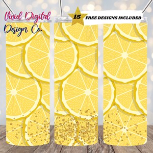 Lemon Glitter, 20 oz Skinny Tumbler Sublimation Design Straight Design Digital Download PNG
