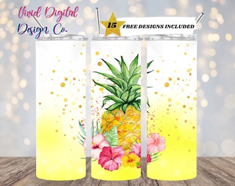 Pineapple Tumbler, 20oz Skinny Tumbler Sublimation Design Templates, Straight PNG Digital Download