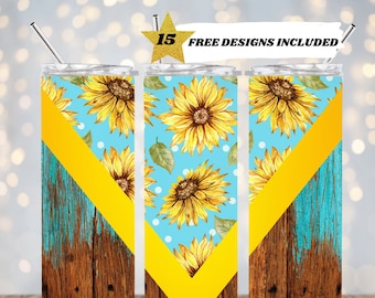 Rustikale Blume, V-Split 9,2 x 20,3 Zoll Gerade Skinny Tumbler Wrap PNG, 20 Unzen Skinny Tumbler, Sublimation Design-Vorlagen, digitaler Download