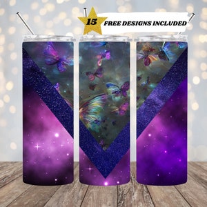 Butterfly Tumbler, V Split 9.2 x 8.3” Straight Skinny Tumbler Wrap PNG, 20oz Skinny Tumbler, Sublimation Design Templates, Digital Download