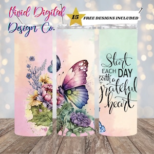 Aquarel vlinderbloemen, inspirerend, motiverend, 20 oz magere beker sublimatie ontwerp recht ontwerp digitale download, png PNGEgg