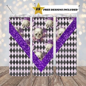 Skulls, V Split 9.2 x 8.3” Straight Skinny Tumbler Wrap PNG, 20oz Skinny Tumbler, Sublimation Design Templates, Digital Download