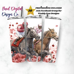競馬ジョッキー、20オンス スキニー タンブラー、昇華デザイン テンプレート、ストレート PNG デジタル ダウンロード、昇華テンプレート