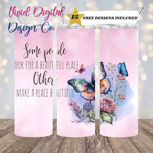 Aquarel vlinderbloemen, inspirerend, motiverend, 20 oz magere beker sublimatie ontwerp recht ontwerp digitale download, png PNGEgg