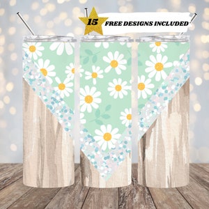 Rustic Flower, V Split 9.2 x 8.3” Straight Skinny Tumbler Wrap PNG, 20oz Skinny Tumbler, Sublimation Design Templates, Digital Download