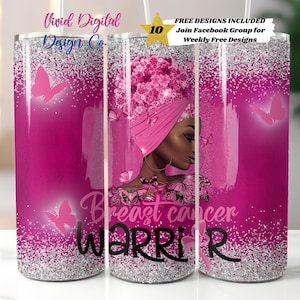 Breast Cancer Warrior,  20oz Skinny Tumbler, Sublimation Design Templates, Straight PNG Digital Download, Sublimation Template