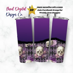 Skulls, Halloween, Split Tumbler, 20oz Skinny Tumbler, Sublimation Design Templates, Straight PNG Digital Download, Sublimation Template