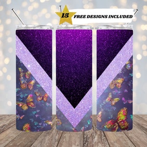 Butterfly Tumbler, V Split 9.2 x 8.3” Straight Skinny Tumbler Wrap PNG, 20oz Skinny Tumbler, Sublimation Design Templates, Digital Download