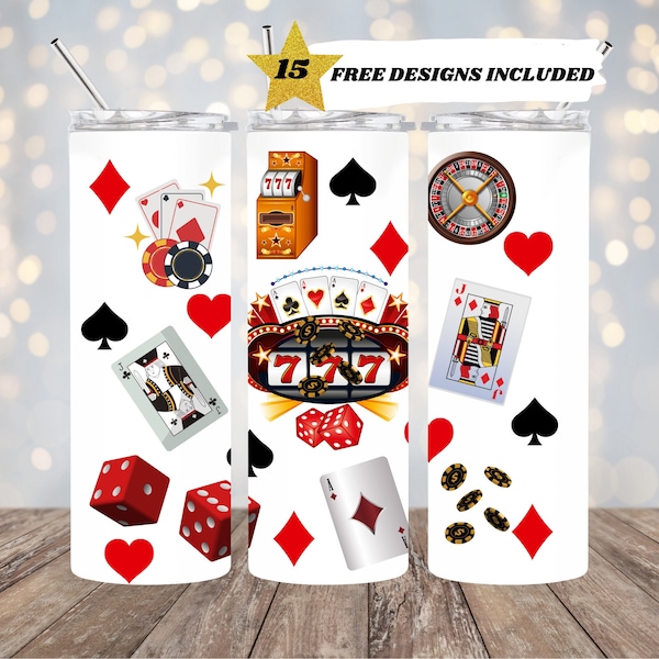 Casino, Gambling, Card Game, Games,  20oz Skinny Tumbler Sublimation Design Templates, Straight PNG Digital Download