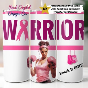 Breast Cancer Warrior, bicchiere sottile da 20 once, modelli di progettazione per sublimazione, download digitale PNG dritto, modello per sublimazione