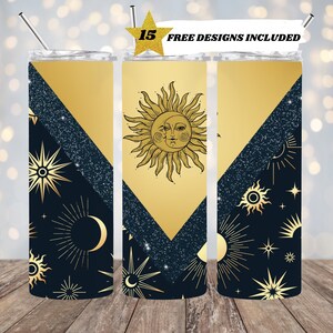 Celestial Tumbler, V Split 9.2 x 8.3” Straight Skinny Tumbler Wrap PNG, 20oz Skinny Tumbler, Sublimation Design Templates, Digital Download