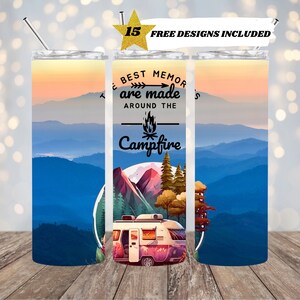 Camping, 20oz Skinny Tumbler Sublimation Design Templates, Straight PNG Digital Download