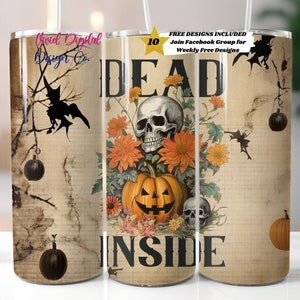 Halloween rétro, Dead Inside, gobelet skinny 20 oz, modèles de conception pour sublimation, téléchargement numérique PNG droit, modèle de sublimation