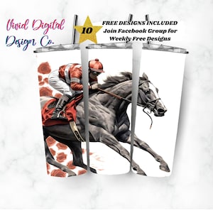 Pferderennen Jockey, 20 Unzen Skinny Tumbler, Sublimationsdesignvorlagen, Gerader PNG Digitaler Download, Sublimationsvorlage
