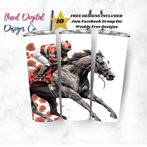 Horse Racing Jockey, 20oz Skinny Tumbler, Sublimation Design Templates, Straight PNG Digital Download, Sublimation Template