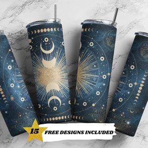 Celestial, maan, melkwegstelsel, astrologie, tarotkaarten, 20oz magere beker sublimatie ontwerpsjablonen, rechte png digitale download