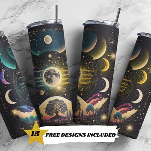 Celestial, maan, melkwegstelsel, astrologie, tarotkaarten, 20oz magere beker sublimatie ontwerpsjablonen, rechte png digitale download