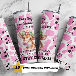 20oz Skinny Tumbler Cow Country Charm Modelos de Design de Sublimação, Download Digital PNG Reto. Humor Adulto Sarcástico