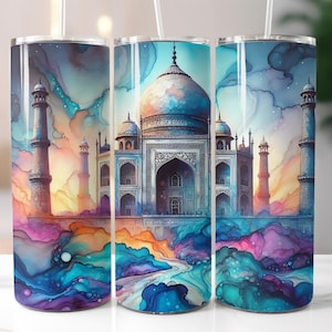 Taj Mahal, India, Alcohol Ink, 20oz Skinny Tumbler Sublimation Design Templates, Straight PNG Digital Download