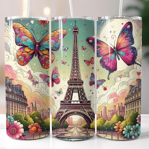 Eiffel Tower, Paris, Europe, Travel, 20oz Skinny Tumbler Sublimation Design Templates, Straight PNG Digital Download